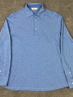 Luca Faloni Long Sleeve Pique Polo Shirt Mens Large Blue Cotton Italy